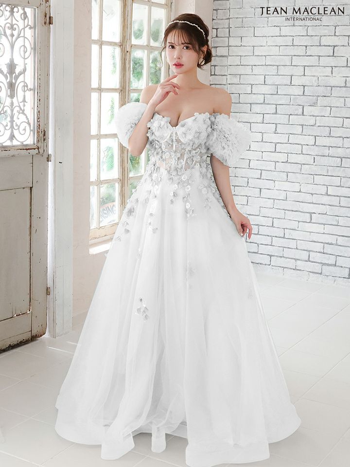 JEAN MACLEAN ジャンマクレーン スパンコールフラワーモチーフ/ボリュームフリルスリーブ/オフショル/姫/ロングドレス ja51767-c