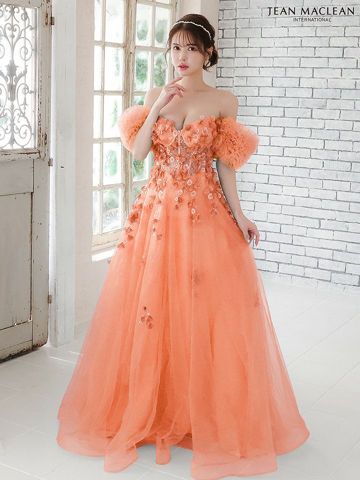 JEAN MACLEAN ジャンマクレーン スパンコールフラワーモチーフ/ボリュームフリルスリーブ/オフショル/姫/ロングドレス ja51767-c