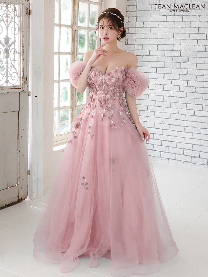 JEAN MACLEAN ジャンマクレーン スパンコールフラワーモチーフ/ボリュームフリルスリーブ/オフショル/姫/ロングドレス ja51767-c