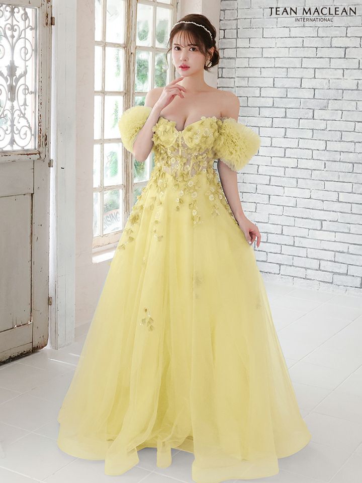 JEAN MACLEAN ジャンマクレーン スパンコールフラワーモチーフ/ボリュームフリルスリーブ/オフショル/姫/ロングドレス ja51767-c