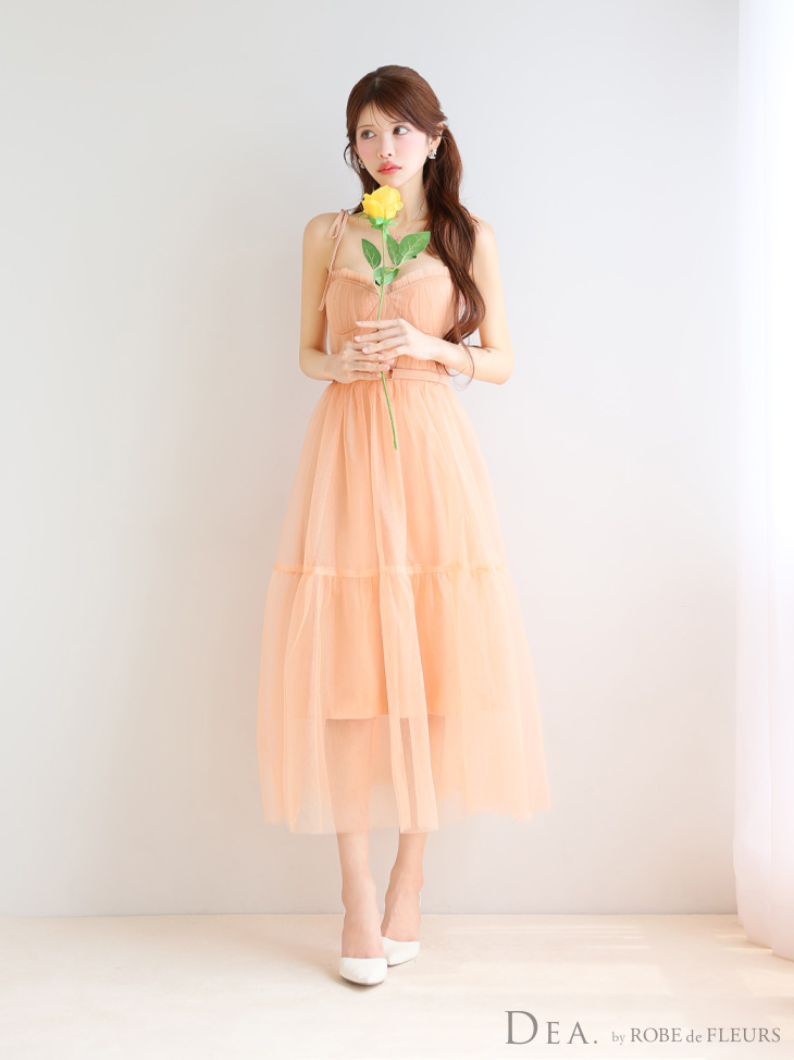 DEA. ディア バイ ローブドフルール ショルダーリボンフレアチュールロングキャバドレス de3745