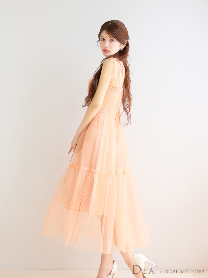 DEA. ディア バイ ローブドフルール ショルダーリボンフレアチュールロングキャバドレス de3745