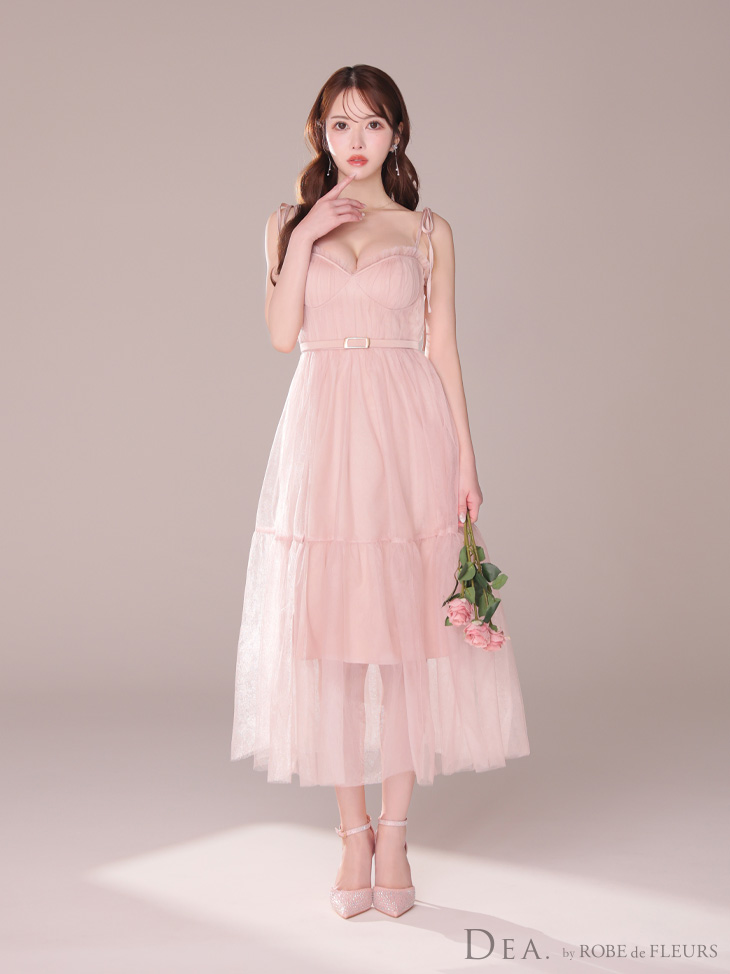 DEA. ディア バイ ローブドフルール ショルダーリボンフレアチュールロングキャバドレス de3745