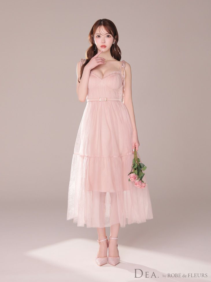 DEA. ディア バイ ローブドフルール ショルダーリボンフレアチュールロングキャバドレス de3745