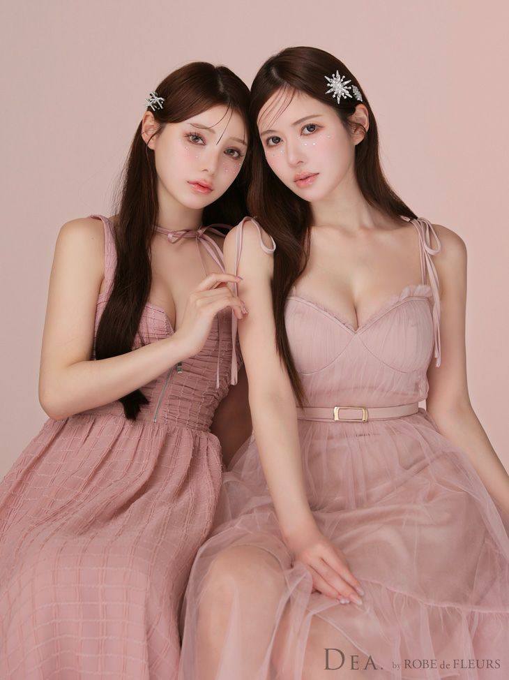 DEA. ディア バイ ローブドフルール ショルダーリボンフレアチュールロングキャバドレス de3745