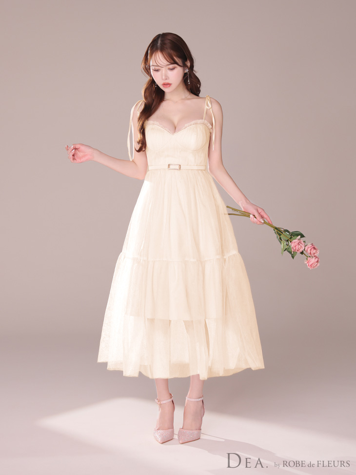 DEA. ディア バイ ローブドフルール ショルダーリボンフレアチュールロングキャバドレス de3745