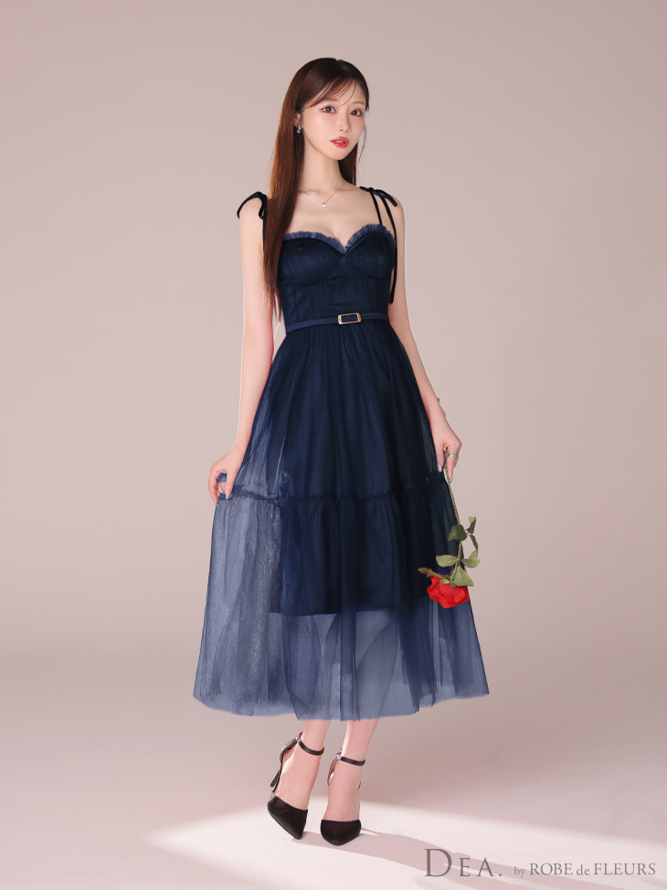 DEA. ディア バイ ローブドフルール ショルダーリボンフレアチュールロングキャバドレス de3745