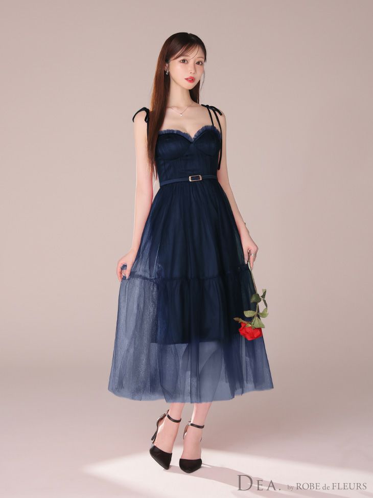 DEA. ディア バイ ローブドフルール ショルダーリボンフレアチュールロングキャバドレス de3745