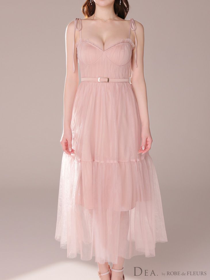 DEA. ディア バイ ローブドフルール ショルダーリボンフレアチュールロングキャバドレス de3745