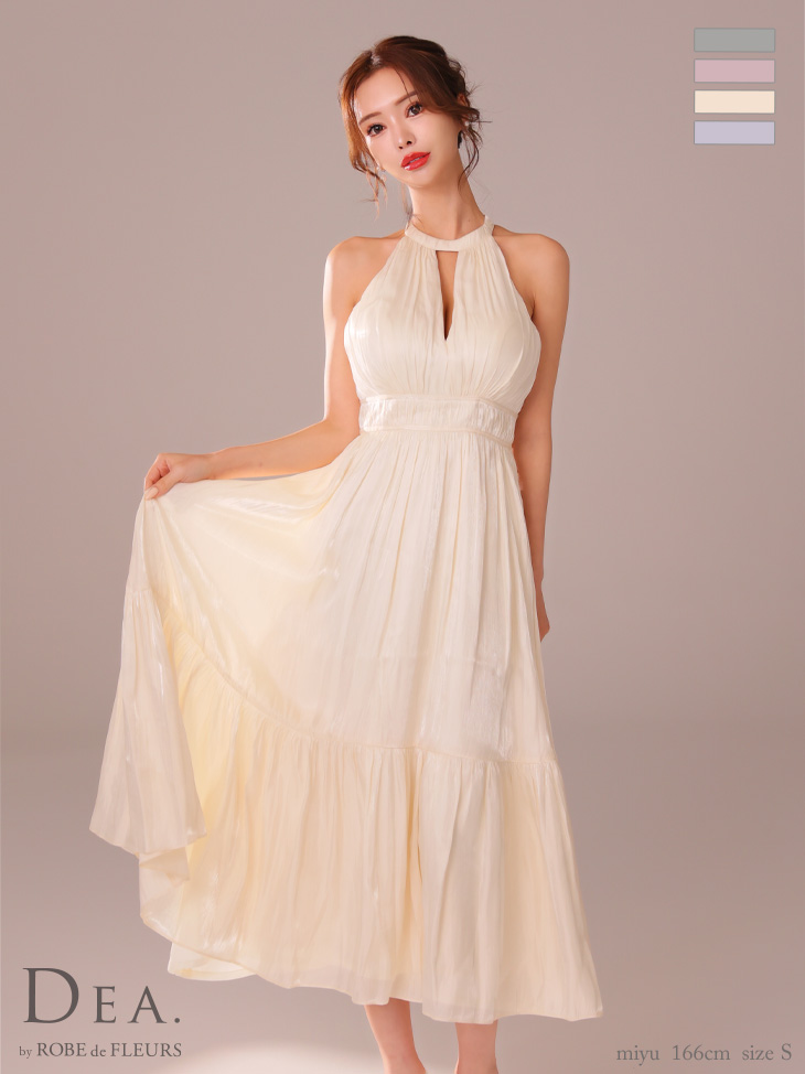 DEA. ディア バイ ローブドフルール 2way バストカットサテンリボンフレアロングキャバドレス de3366