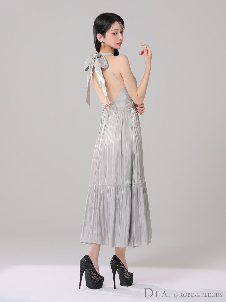 DEA. ディア バイ ローブドフルール 2way バストカットサテンリボンフレアロングキャバドレス de3366