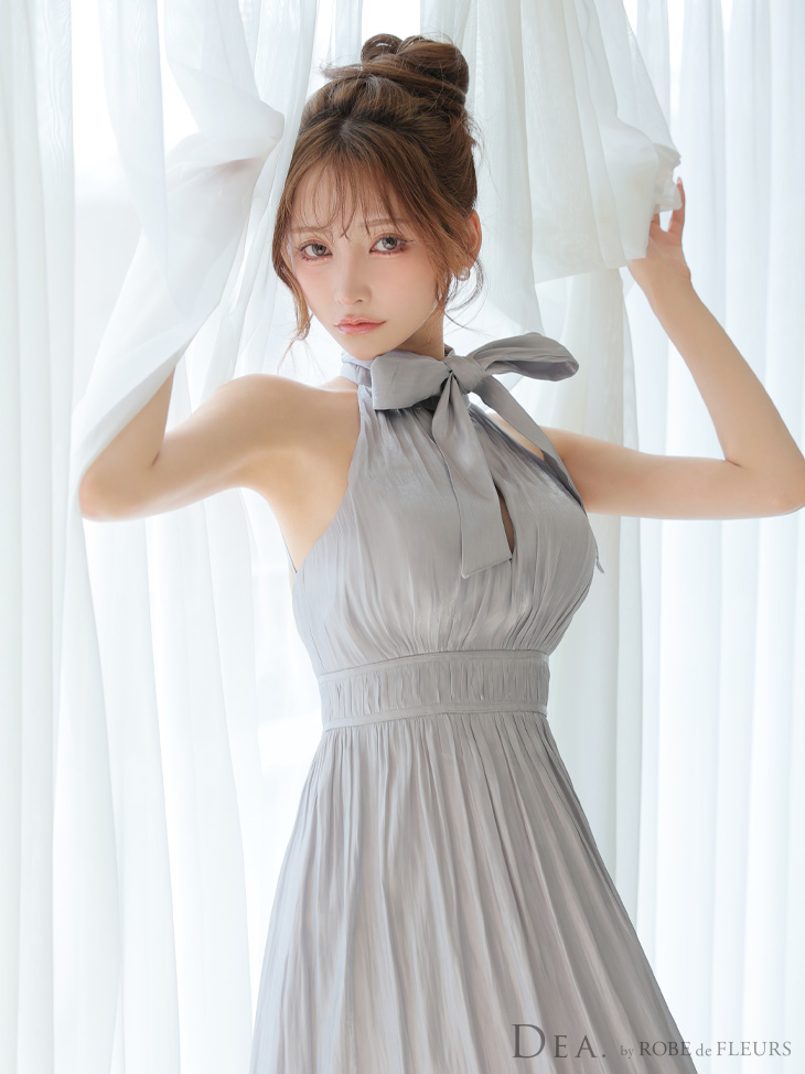 DEA. ディア バイ ローブドフルール 2way バストカットサテンリボンフレアロングキャバドレス de3366