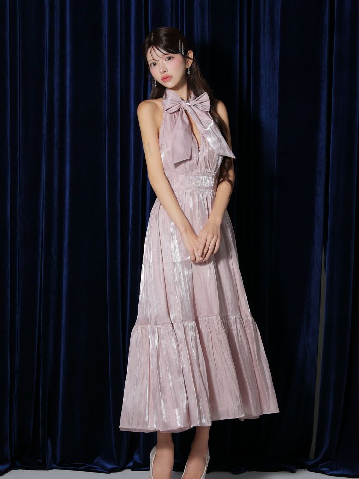 DEA. ディア バイ ローブドフルール 2way バストカットサテンリボンフレアロングキャバドレス de3366