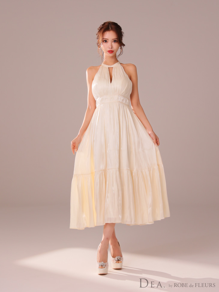 DEA. ディア バイ ローブドフルール 2way バストカットサテンリボンフレアロングキャバドレス de3366