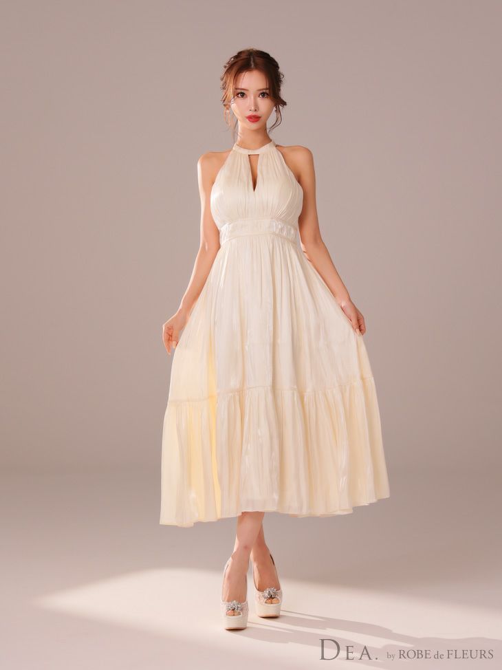 DEA. ディア バイ ローブドフルール 2way バストカットサテンリボンフレアロングキャバドレス de3366