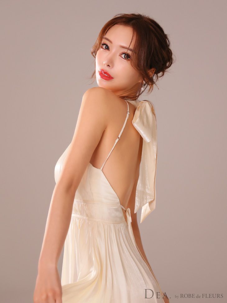 DEA. ディア バイ ローブドフルール 2way バストカットサテンリボンフレアロングキャバドレス de3366