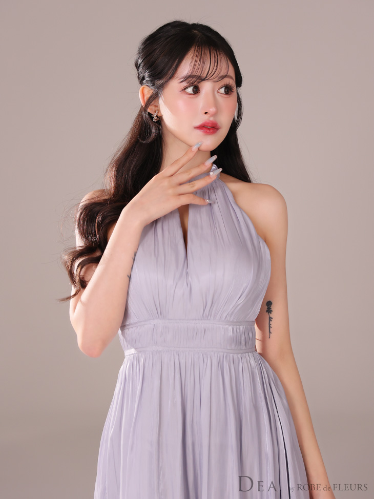 DEA. ディア バイ ローブドフルール 2way バストカットサテンリボンフレアロングキャバドレス de3366