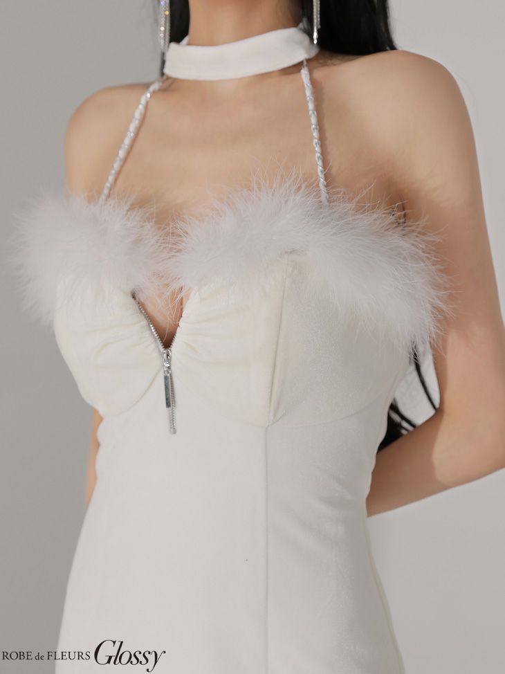 Glossy ローブドフルールグロッシー 【XSサイズあり】 ファー付きベロアチョーカータイトミニキャバドレス gl3949