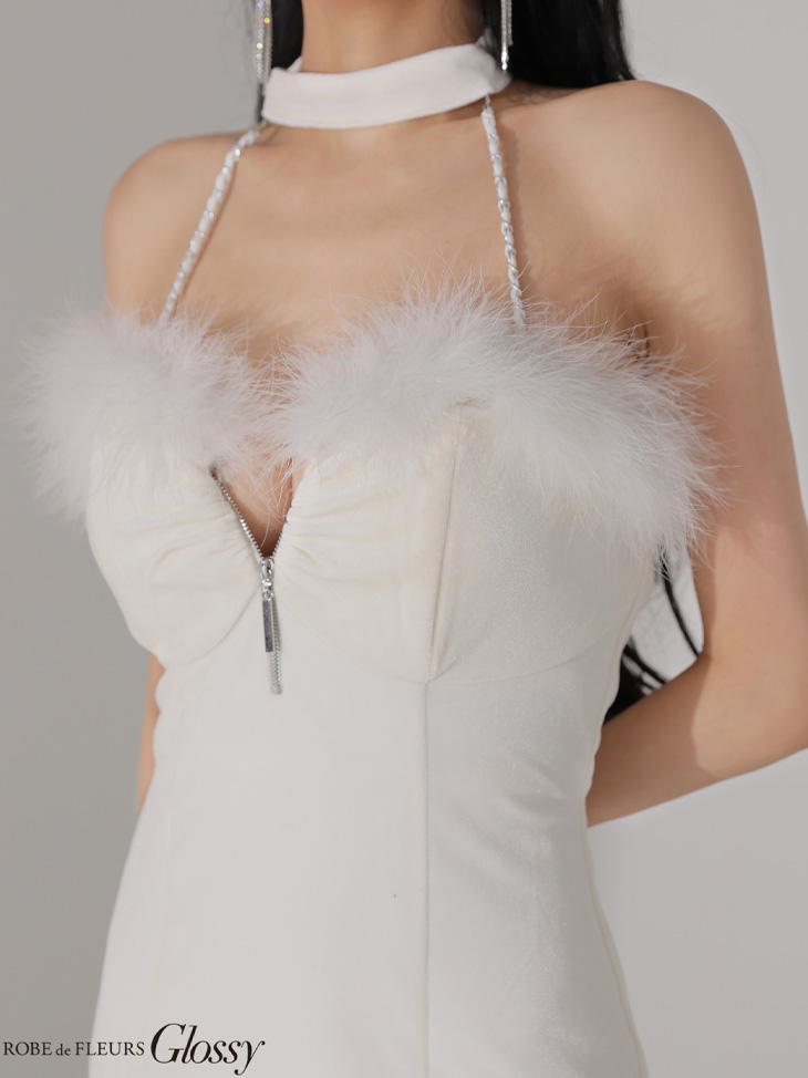 Glossy ローブドフルールグロッシー 【XSサイズあり】 ファー付きベロアチョーカータイトミニキャバドレス gl3949