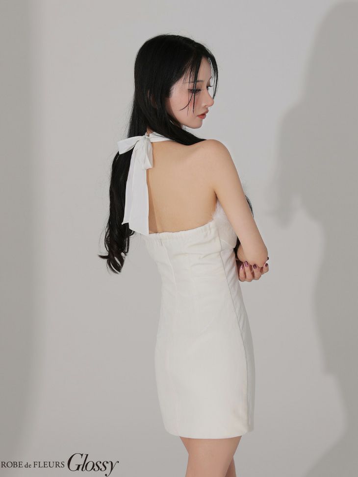 Glossy ローブドフルールグロッシー 【XSサイズあり】 ファー付きベロアチョーカータイトミニキャバドレス gl3949