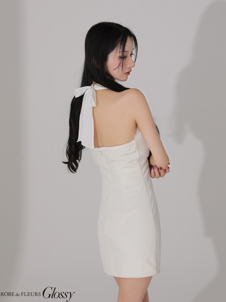 Glossy ローブドフルールグロッシー 【XSサイズあり】 ファー付きベロアチョーカータイトミニキャバドレス gl3949