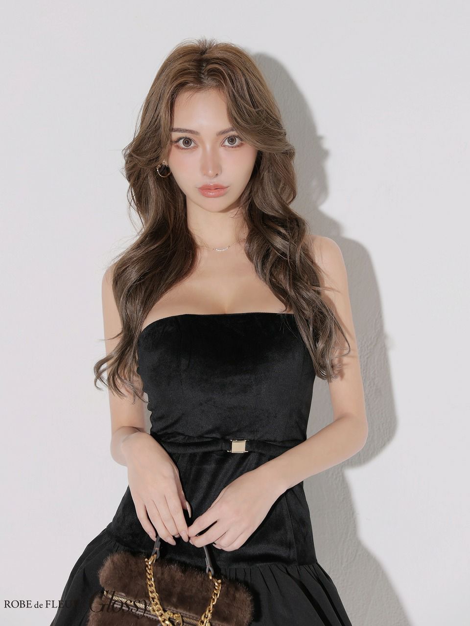 Glossy ローブドフルールグロッシー 【XSサイズあり】ベロアバルーンフレアベアトップミニキャバドレス gl4159