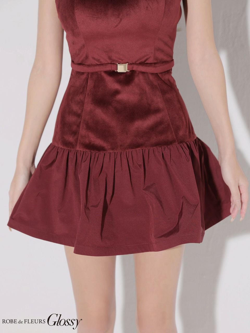 Glossy ローブドフルールグロッシー 【XSサイズあり】ベロアバルーンフレアベアトップミニキャバドレス gl4159