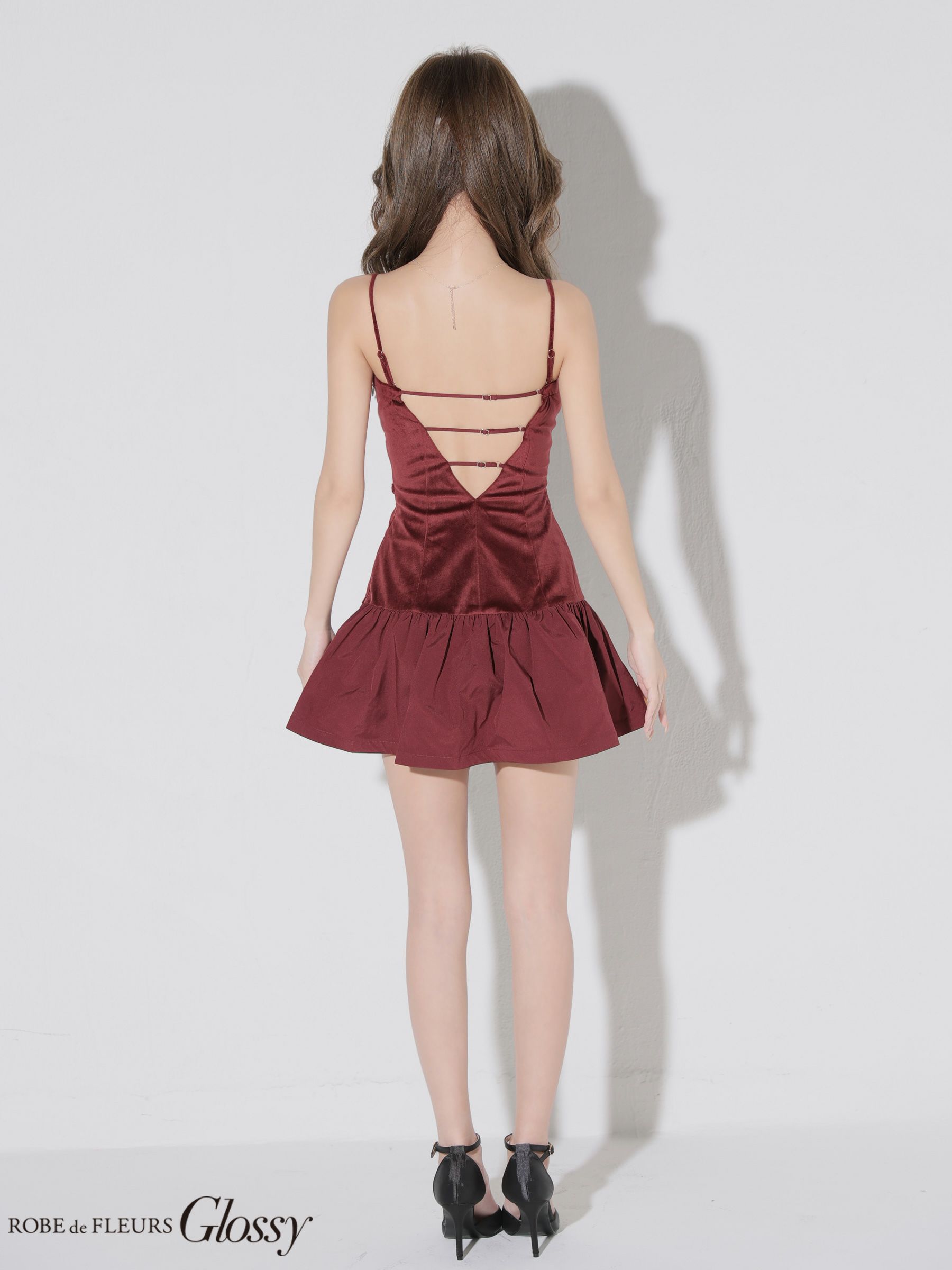 Glossy ローブドフルールグロッシー 【XSサイズあり】ベロアバルーンフレアベアトップミニキャバドレス gl4159
