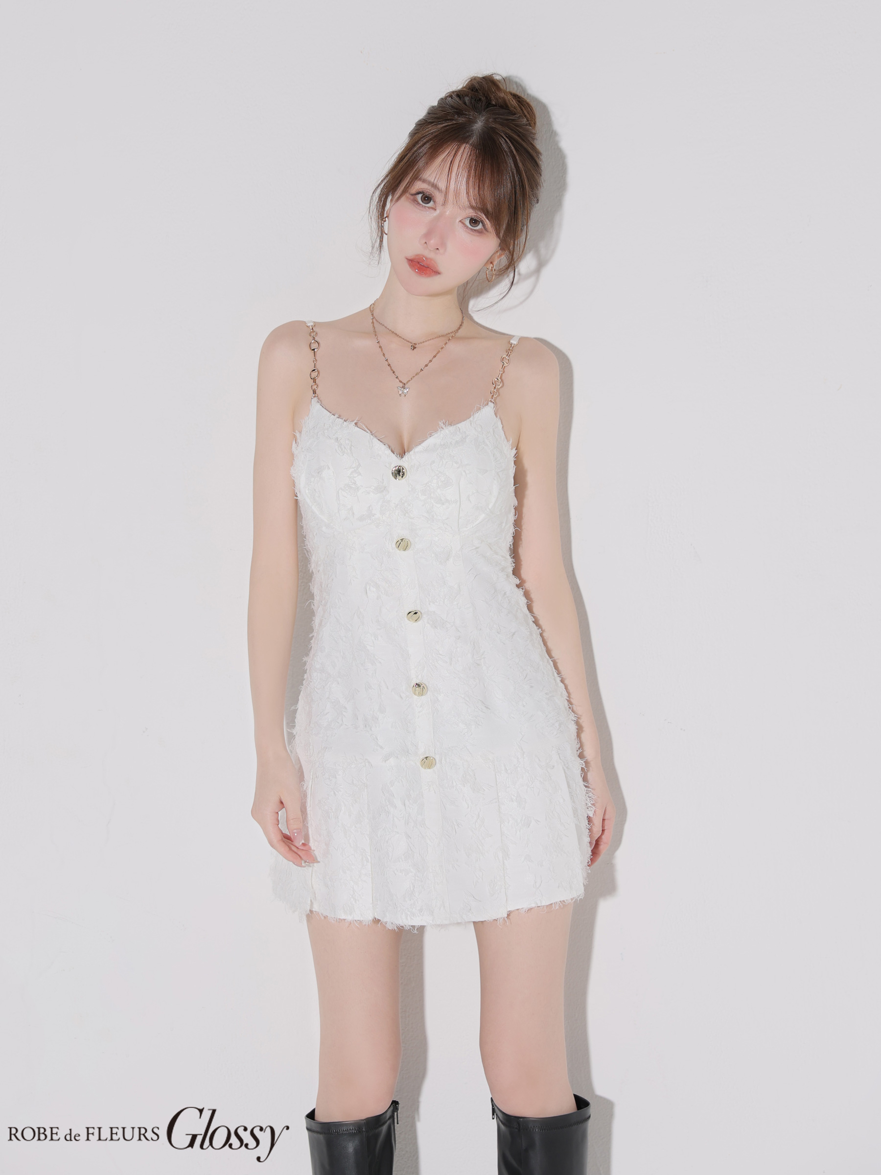 Glossy ローブドフルールグロッシー 【XSサイズあり】フリンジジャガードキャミミニキャバドレス gl4337