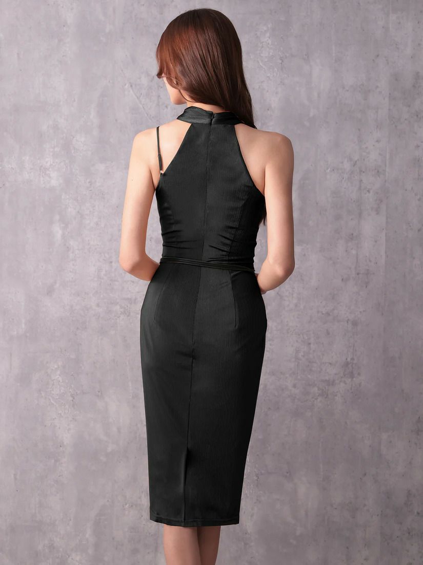 Veautt ヴュート アシンメトリーネックドレープベルト付きタイトミディアムドレス vt022528-ks