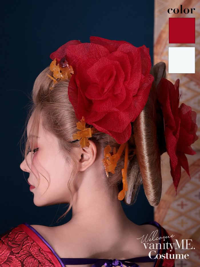 花魁髪飾り 牡丹（緋牡丹）和装花飾り［赤/白］ vcsit-25080