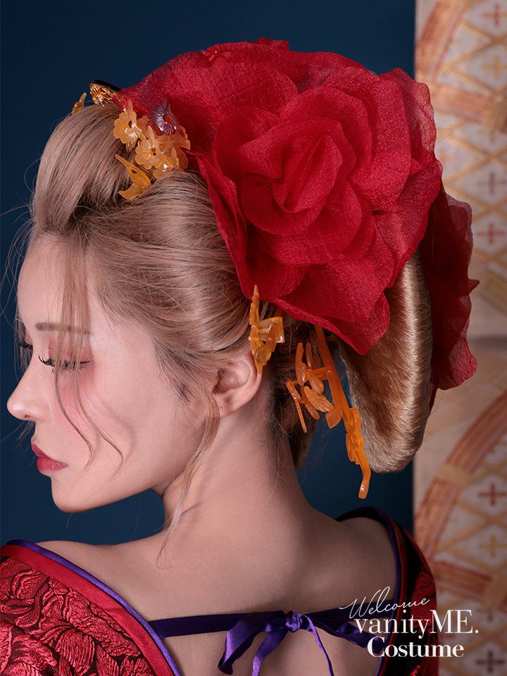 花魁髪飾り 牡丹（緋牡丹）和装花飾り［赤/白］ vcsit-25080