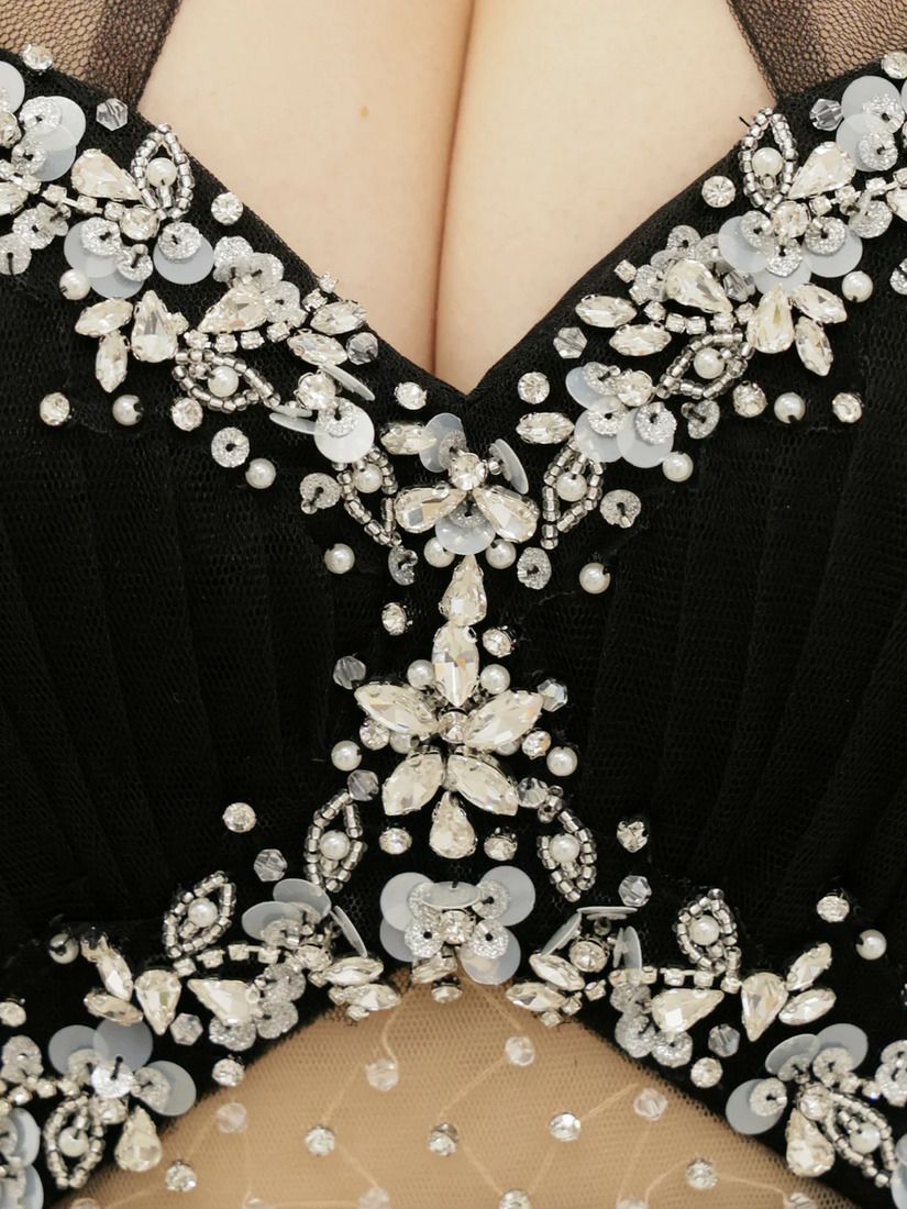 AngelR エンジェルアール クロスネックフロントビジューウエストカットラメメッシュタイトマイクロミニドレス ar25354