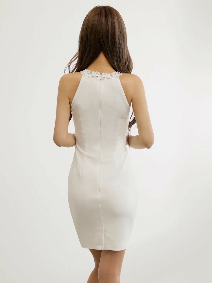 AngelR エンジェルアール ホルターネックアッパーフラワーパールチェーンビジューメッシュタイトミニドレス ar25352