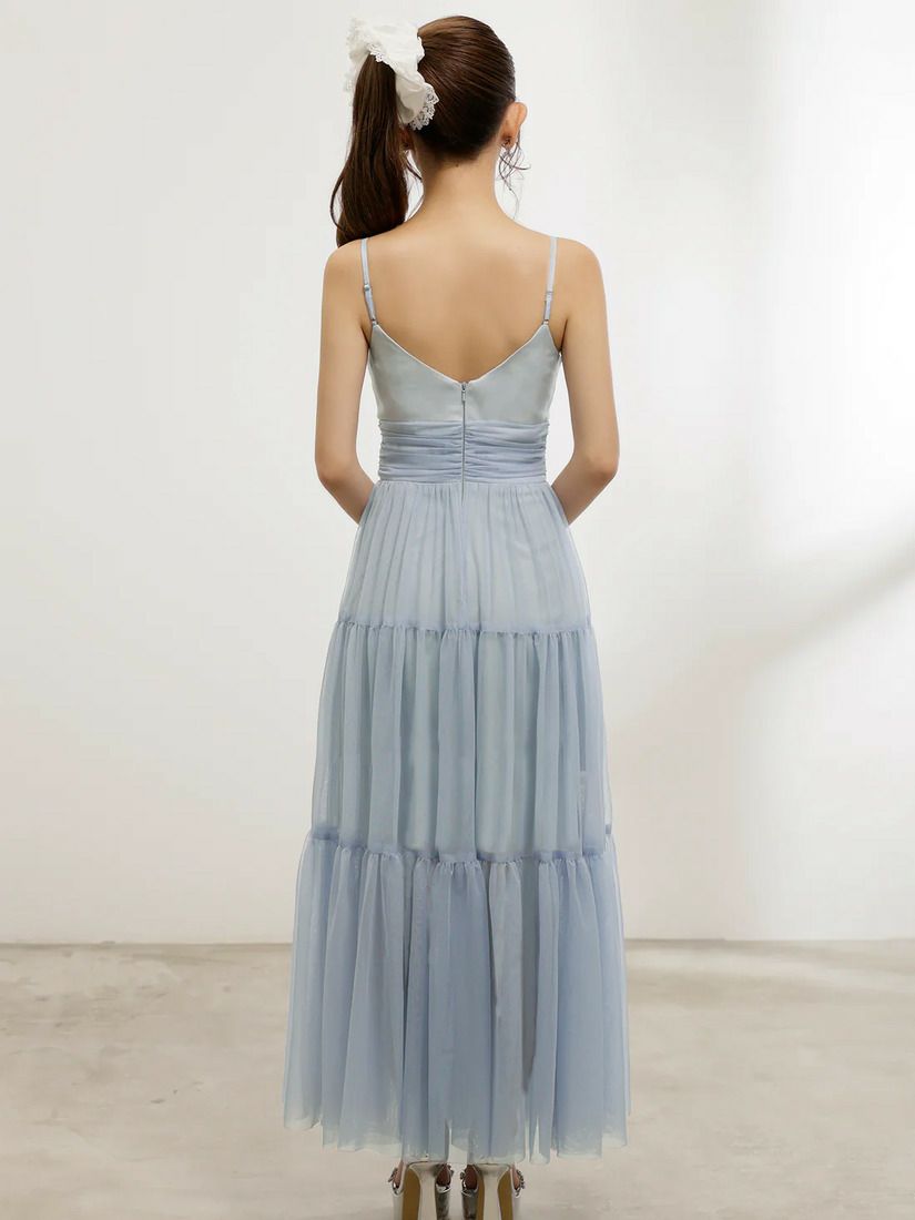 AngelR エンジェルアール フロントビジューネックパールウエストマークメッシュシアーフレアマキシロングドレス ar25877-ks