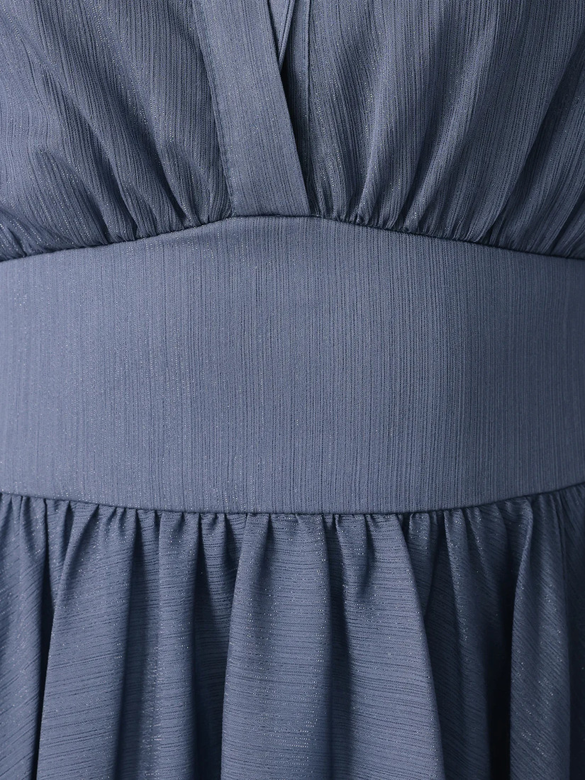 Veautt ヴュート ロングスリーブウエストマーク襟付きフレアミディアムドレス vt082532