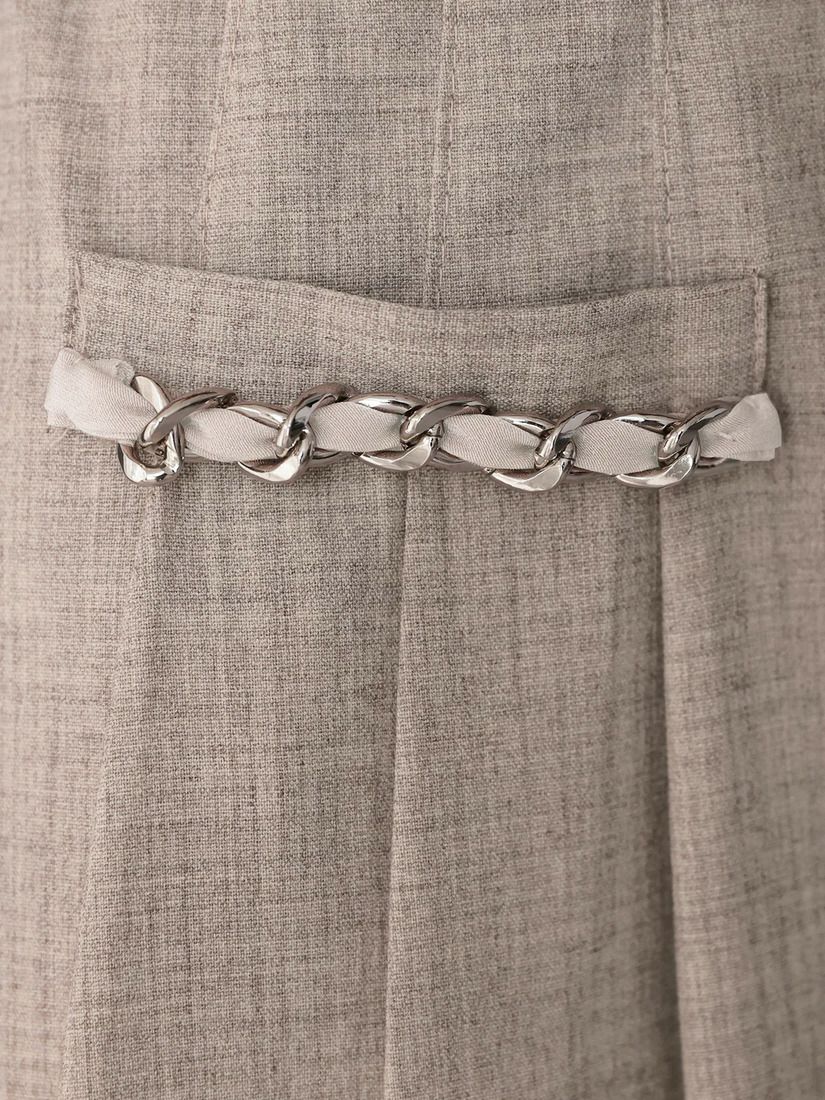 Veautt ヴュート ホルダーネックチェーンサテンプリーツバイカラーフレアミディアムドレス  vt022529