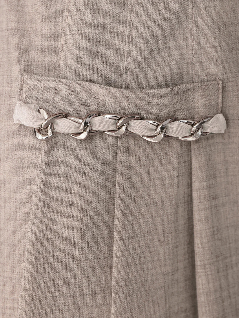 Veautt ヴュート ホルダーネックチェーンサテンプリーツバイカラーフレアミディアムドレス  vt022529