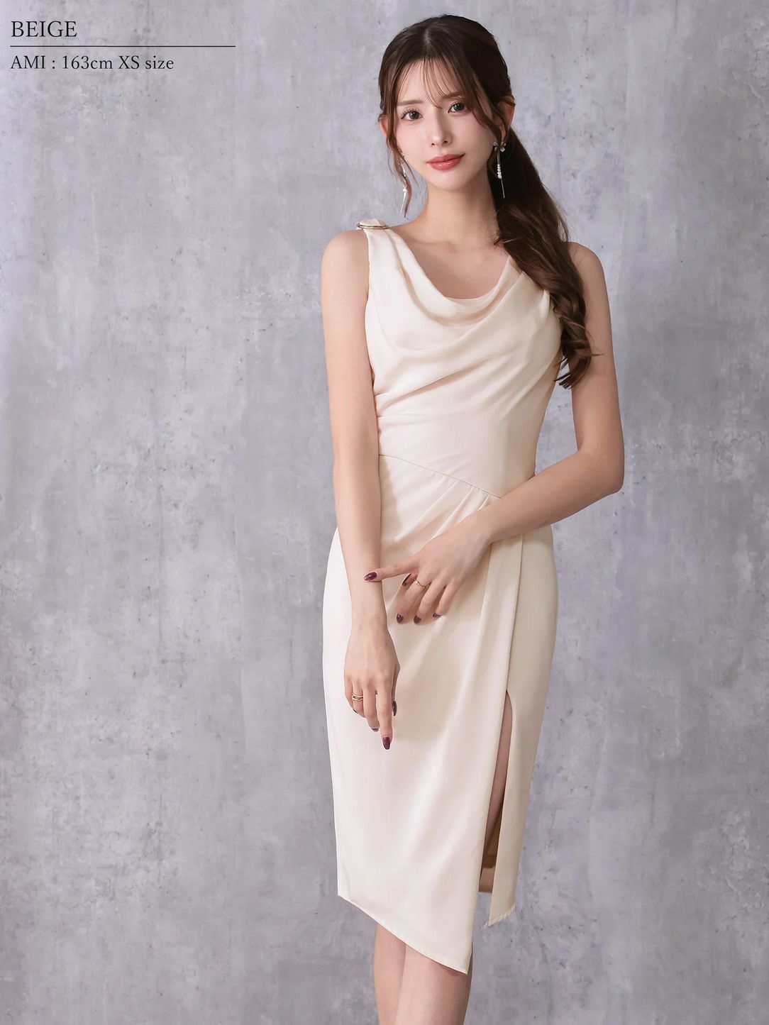 Veautt ヴュート ドレープショルダーパーツタックタイトミディアムドレス  vt082530-ks