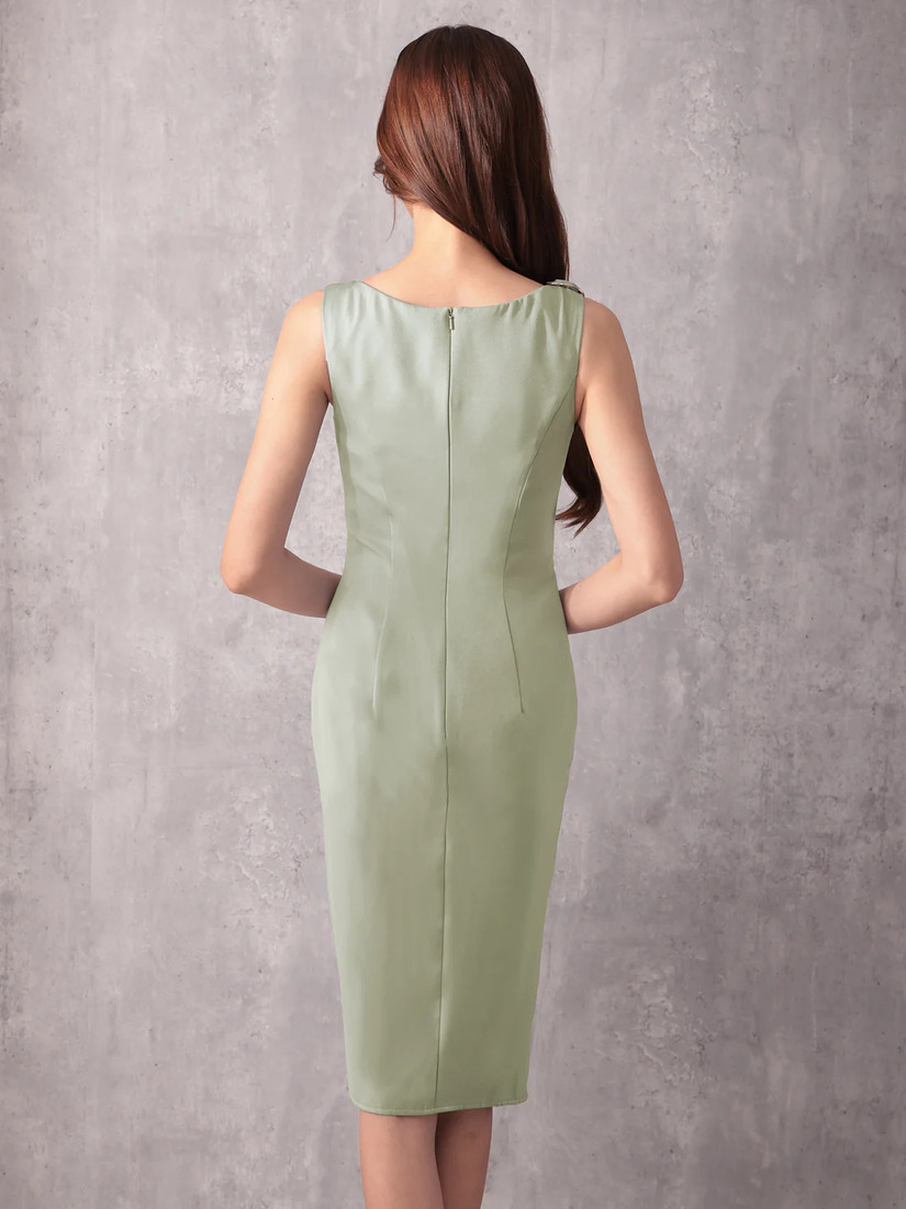 Veautt ヴュート ドレープショルダーパーツタックタイトミディアムドレス  vt082530-ks