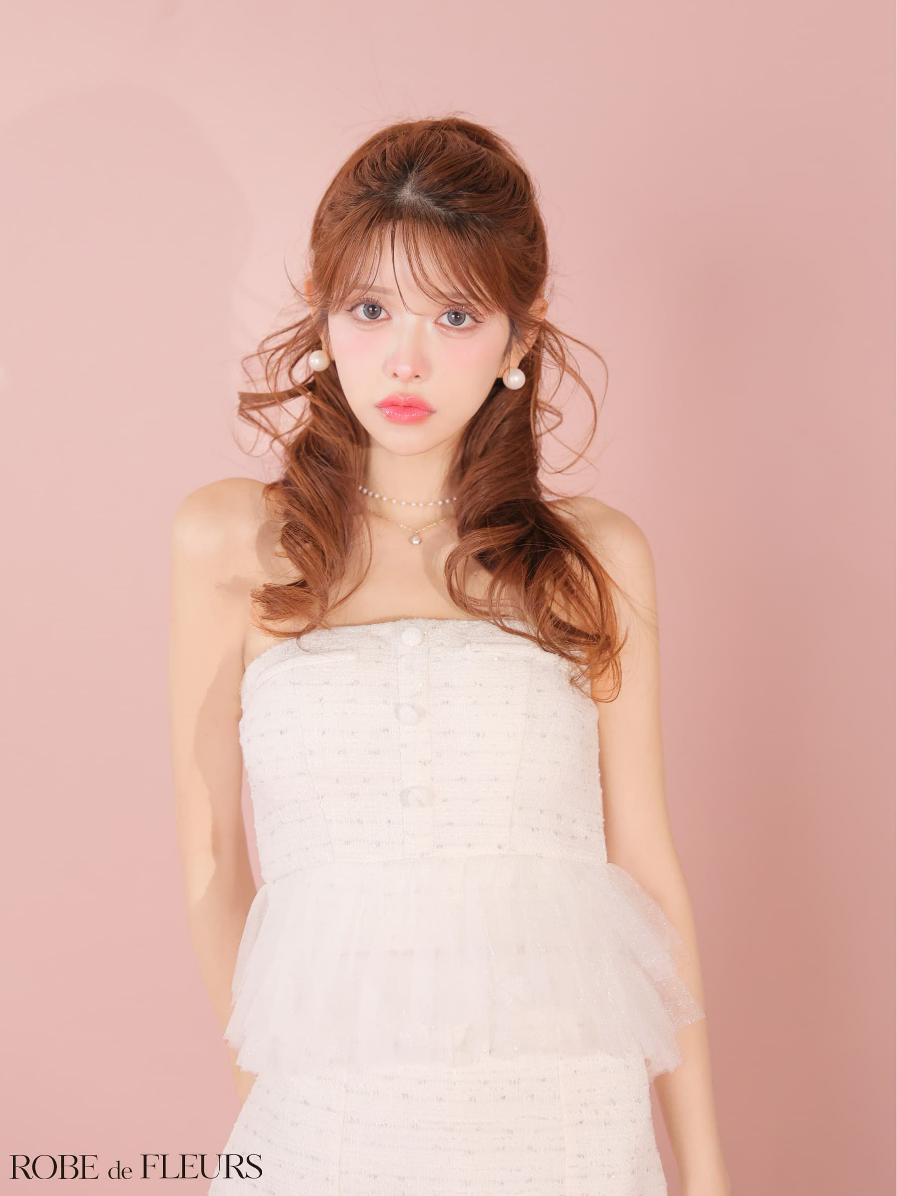 ROBE de FLEURS ローブドフルール 【XSサイズあり】 ベアラメツイードチュールフリルセットアップミニキャバドレス fm4336-c