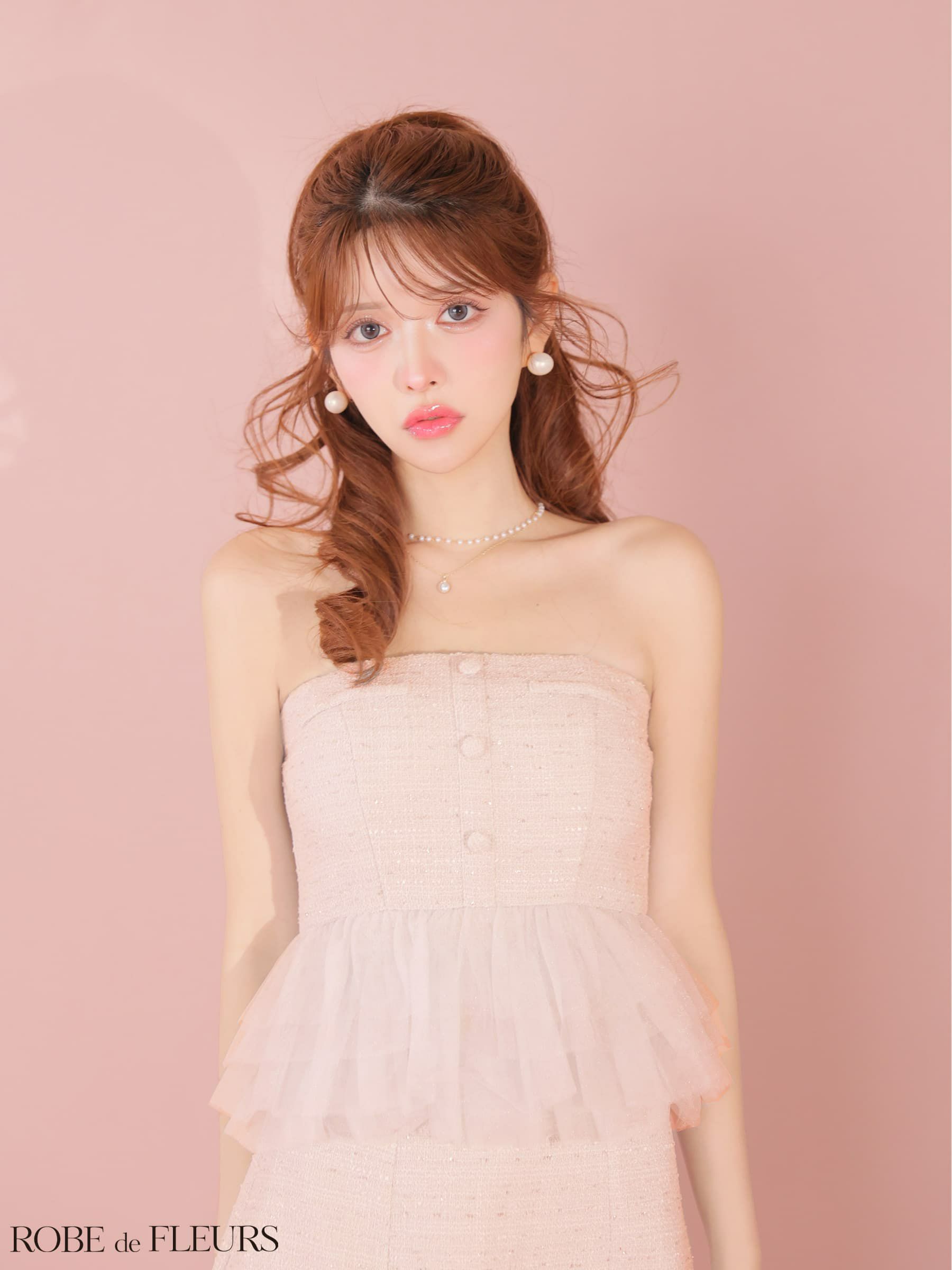 ROBE de FLEURS ローブドフルール 【XSサイズあり】 ベアラメツイードチュールフリルセットアップミニキャバドレス fm4336-c