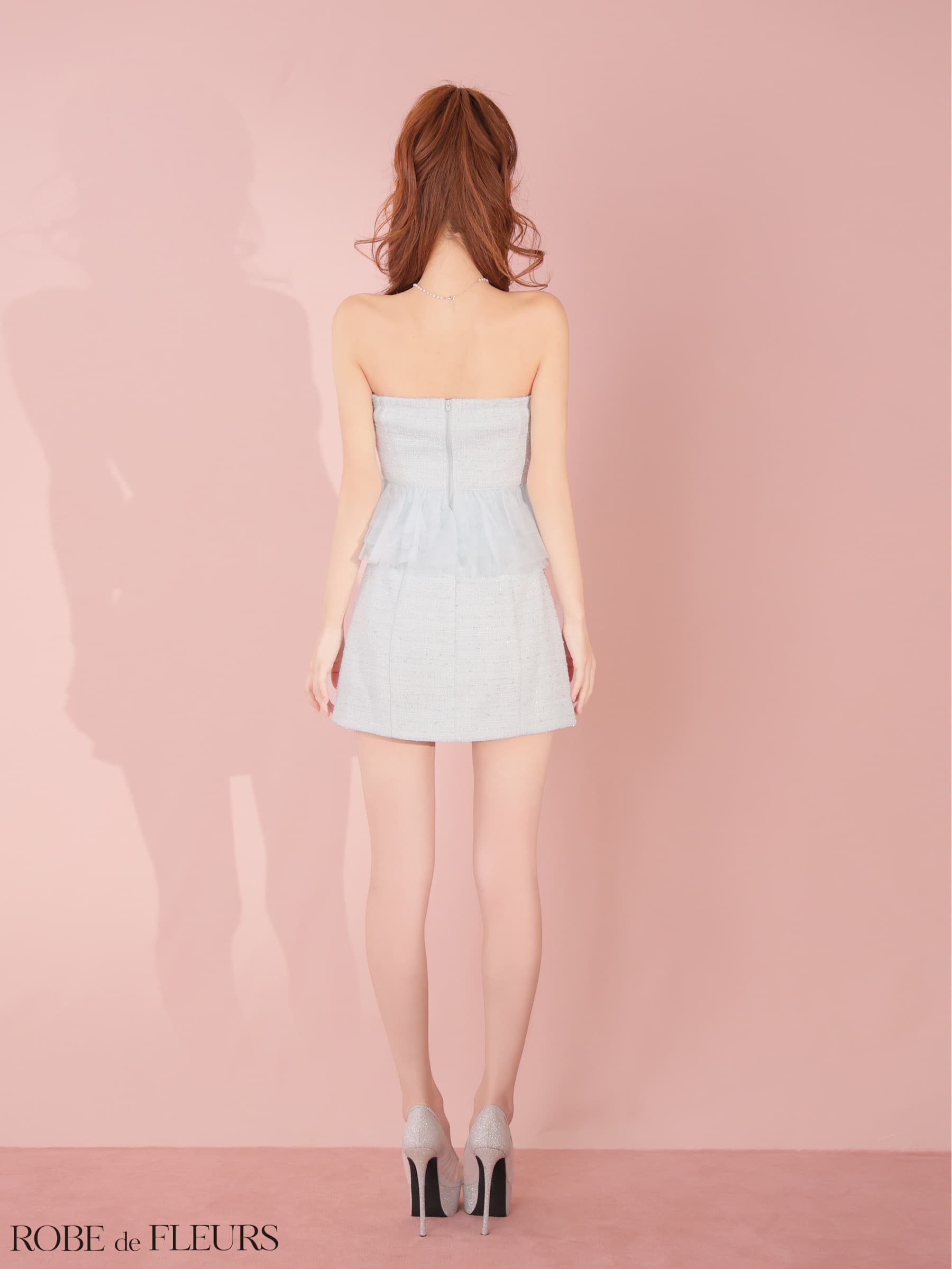 ROBE de FLEURS ローブドフルール 【XSサイズあり】 ベアラメツイードチュールフリルセットアップミニキャバドレス fm4336-c