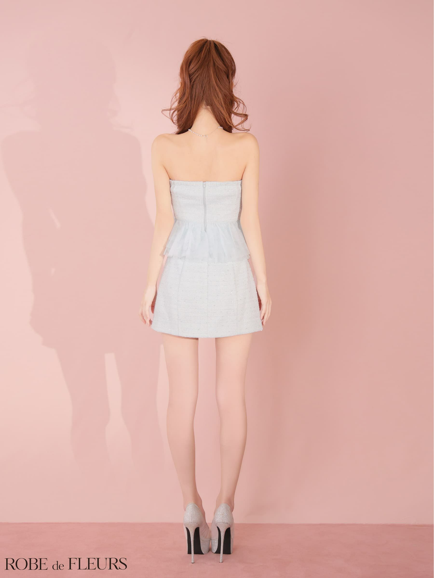 ROBE de FLEURS ローブドフルール 【XSサイズあり】 ベアラメツイードチュールフリルセットアップミニキャバドレス fm4336-c