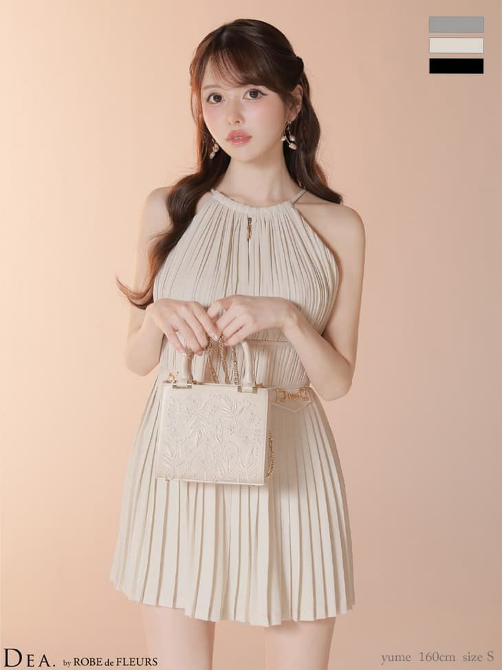 DEA. ディア バイ ローブドフルール 【XSサイズあり】 プリーツホルターネックティアードフレアミニキャバドレス de4628-c