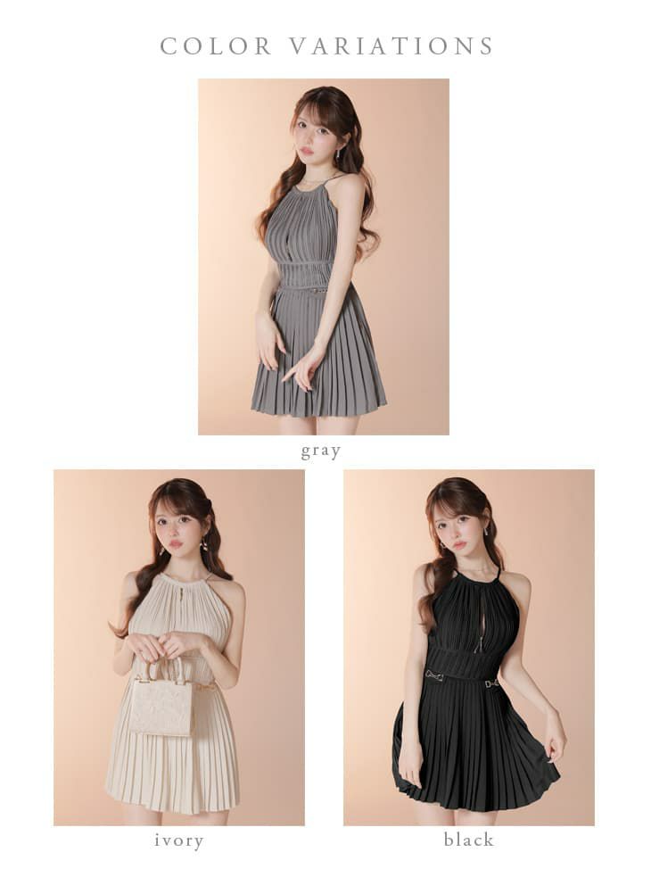 DEA. ディア バイ ローブドフルール 【XSサイズあり】 プリーツホルターネックティアードフレアミニキャバドレス de4628-c