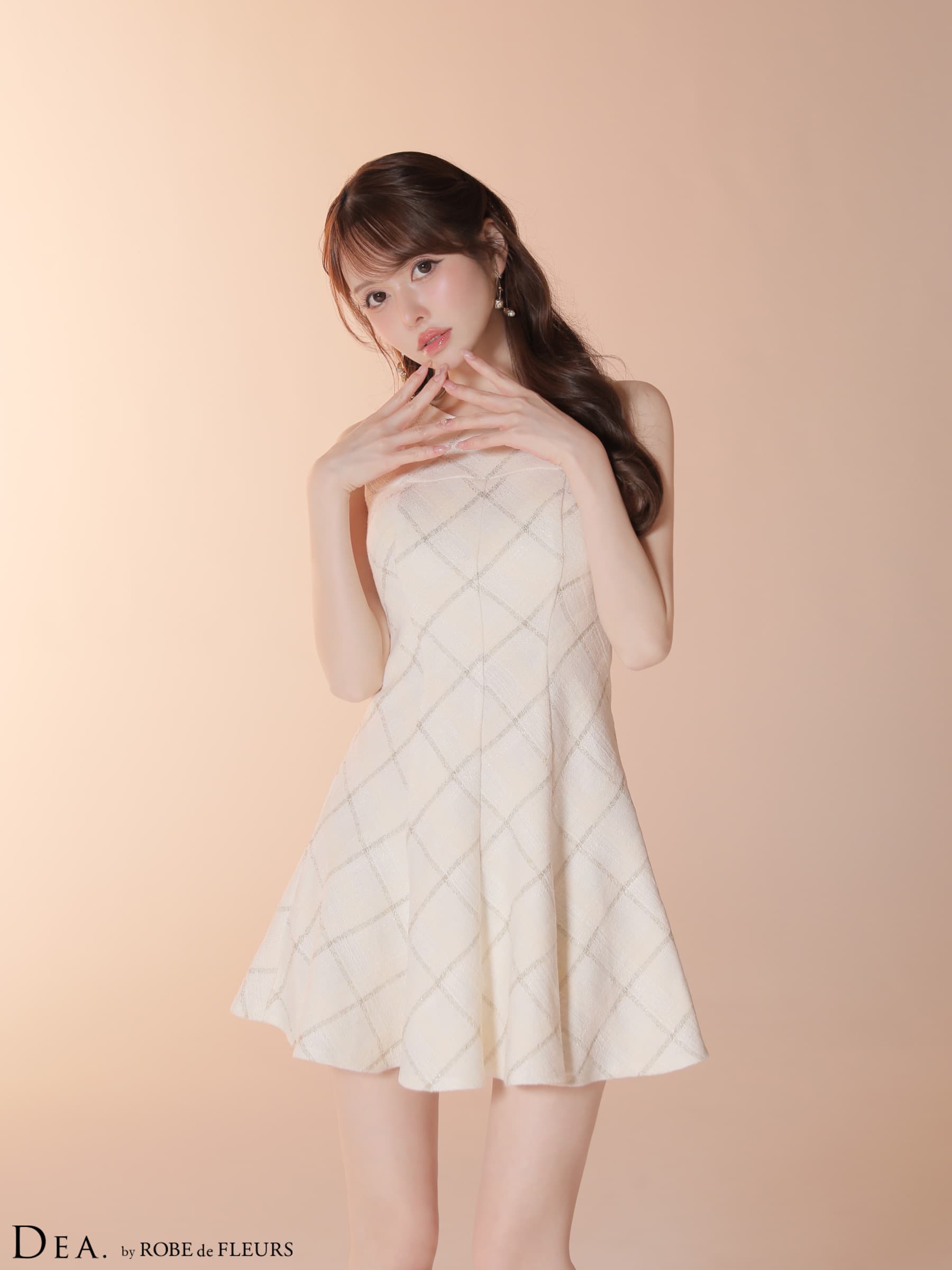 【ローブドフルール】ノースリーブ×シースルーチェックレデイサマーキャバドレス Lサイズあり】ノースリーブ×シースルーチェックレデイサマーキャバ