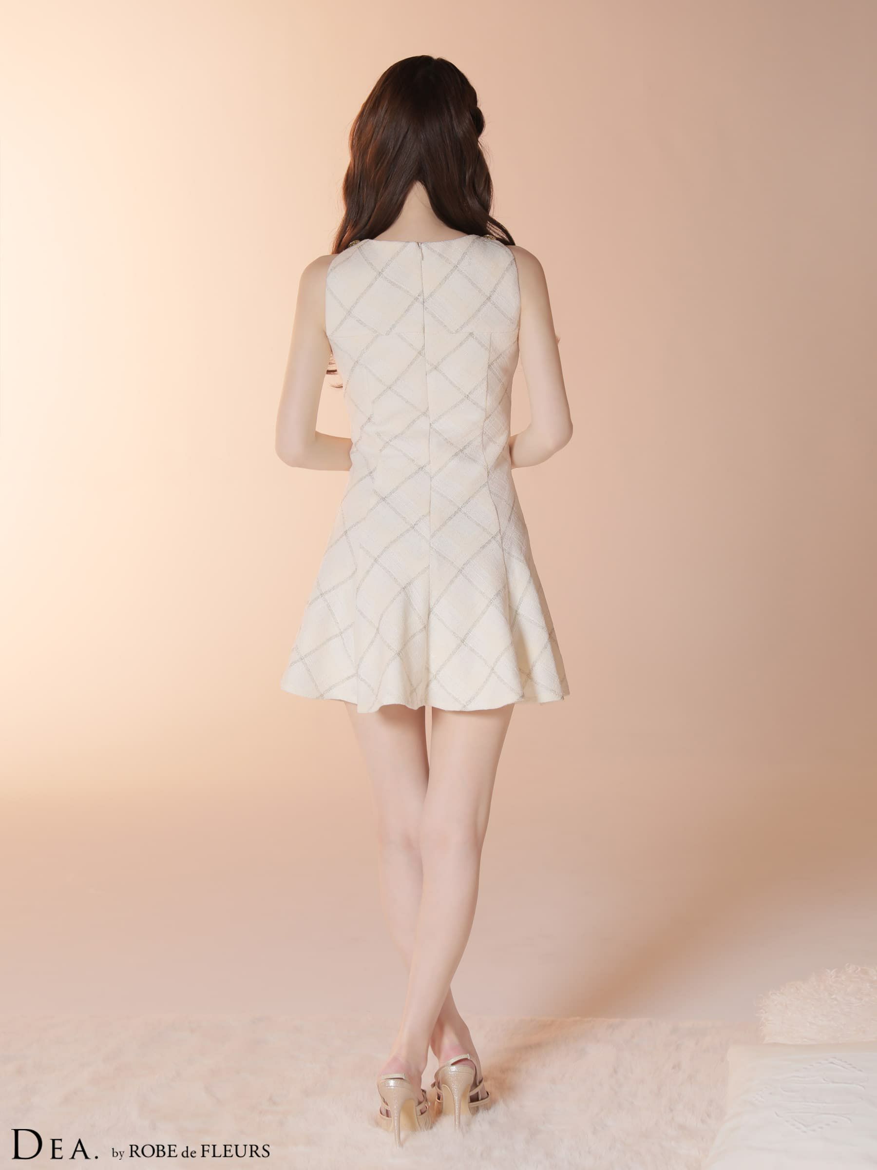 DEA. ディア バイ ローブドフルール 【XSサイズあり】 ツイードチェックノースリーブフレアミニキャバドレス de4620-c