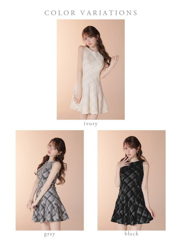 DEA. ディア バイ ローブドフルール 【XSサイズあり】 ツイードチェックノースリーブフレアミニキャバドレス de4620-c