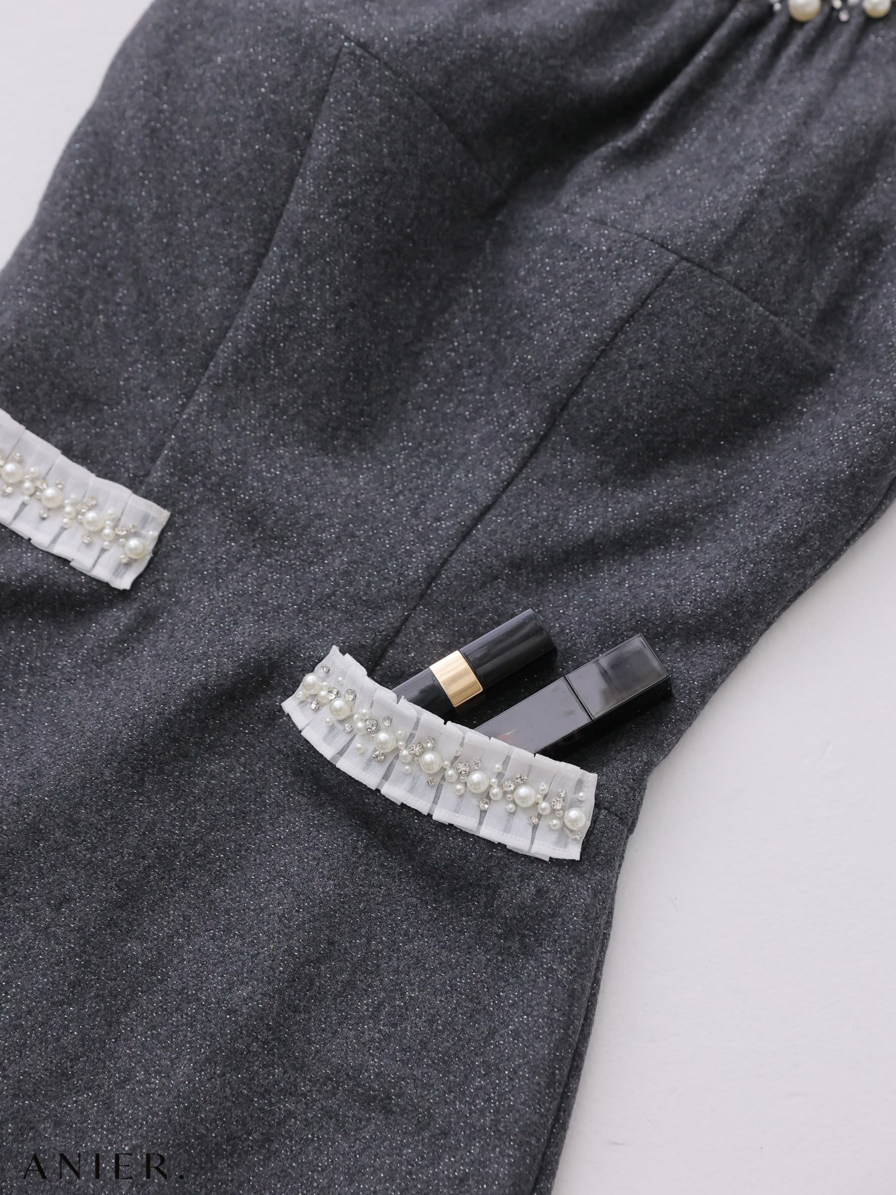 ROBE de FLEURS anier.ROBE ローブドフルール アニエルローブ 【XSサイズあり】 Glitter flannel halter pearl mini dress fm-anier4057-c